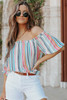 Stripe Off The Shoulder Rainbow Striped Top