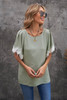 Green Lace Flutter Sleeve Top