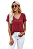 Red Button Detail Short Sleeve V Neck Blouse