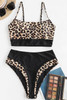 Leopard Splicing Spaghetti Strap Bikini Swimwear