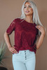 Red Crochet Paisley Print Short Sleeve Top