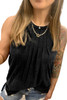 Black Pleated Crew Neck Tank Top