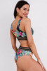 Tropical Floral Print Striped Mesh Trim Bikini Set