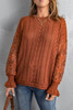 Brown Crochet Lace Pointelle Knit Sweater