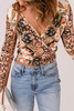 Baroque Print Wrap V Neck Long Sleeve T Shirt