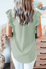 Green Ruffled Sleeveless V Neck Top