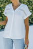 White Swiss Dot Lace Splicing Buttoned Short Sleeve Shirt