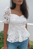 White Lace Hollow out Puff Sleeve Blouse