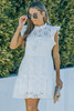 White Floral Eyelet Hollow-out Pattern Flutter Sleeve Tiered Dress