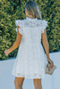 White Floral Eyelet Hollow-out Pattern Flutter Sleeve Tiered Dress