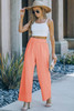 Pink Textured Straight Leg High Waist Casual Loose Pants