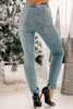Sky Blue High Rise Button Fly Center Seam Tight Jeans