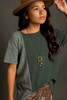 Green Girls Patchwork Short Sleeve Waffle Knit Top