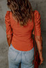 Orange Puff Sleeve Square Neck Ribbed Top Orange Puff Sleeve Square Neck Ribbed Top