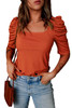 Orange Puff Sleeve Square Neck Ribbed Top Orange Puff Sleeve Square Neck Ribbed Top