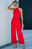 Red Halter Neck Sleeveless Wide Leg Jumpsuit