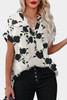 White Floral Printed Short Sleeve Blouse