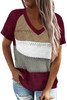 Red Stripe Color Block Knitted V Neck Top