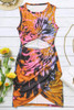 Multicolor Tie-dye Print Hollow Out Twist Bodycon Mini Dress