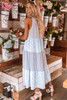 Sky Blue Abstract Print Split Neck Sleeveless Maxi Dress