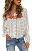 Beige Long Sleeve Embroidered Print Blouse