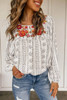 Beige Long Sleeve Embroidered Print Blouse