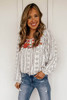 Beige Long Sleeve Embroidered Print Blouse