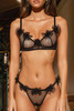 Black Embroidered Dot Tulle Bra and Thong Set