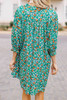 Green 3/4 Bubble Sleeve Floral Dress