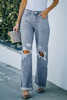 Sky Blue Loose Straight Leg High Waist Distressed Jeans