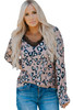 Leopard Print Lace Trim V Neck Top