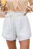 White Ruffled Waist Pleated Shorts with Belt