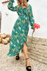 Green Boho Ruffles Smocked Waist Floral Print Maxi Dress