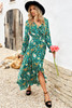 Green Boho Ruffles Smocked Waist Floral Print Maxi Dress