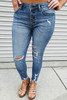 Sky Blue Plus Size High Rise Buttons Skinny Jeans