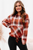 Orange Plaid Print Pocketed Hoodie