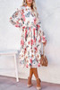 Floral Print Puffy Sleeve Ruffled Midi Dress