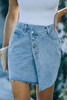 Sky Blue Buttons Asymmetric Denim Mini Skirt