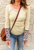 Apricot Ribbed Contrast Stitching Knit Long Sleeve Top