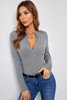 Gray Zipper Slim-fit Long Sleeve Top