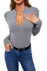 Gray Zipper Slim-fit Long Sleeve Top