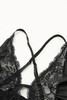 Black Lace Satin Deep V-Neck Bustier and Thong Set