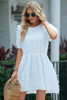 White Eyelash Chiffon Bubble Sleeve Mini Dresses