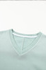 Green V Neck Drop Shoulder Sweatshirt with Pocket