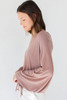 Pink Ribbed Drawstring Ruched Dolman Sleeve Top