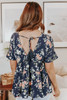 Blue V Neck Floral Tiered Babydoll Top