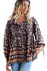 Black Vintage Boho Floral Print Loose Shirt