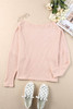 Pink Waffle Knit Eyelet Long Sleeve Blouse