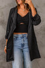 Black Drawstring Turndown Collar Hooded Outerwear Black Drawstring Turndown Collar Hooded Outerwear