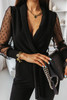 Black Mesh Contrast V Neck Wrap Long Sleeve Jumpsuit